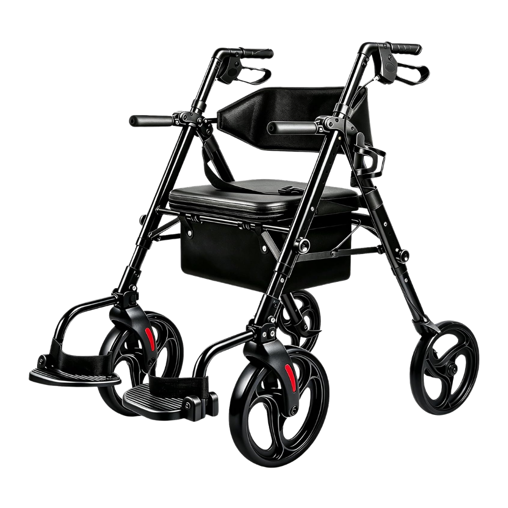 FlyingJoy 2-in-1 Rollator Walker Transport Wheelchair Combo