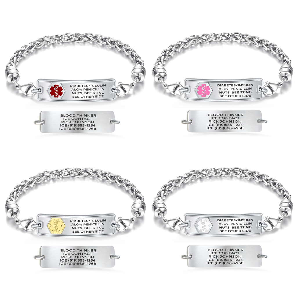 Rect Classic Wheat Chain Medical ID Bracelet