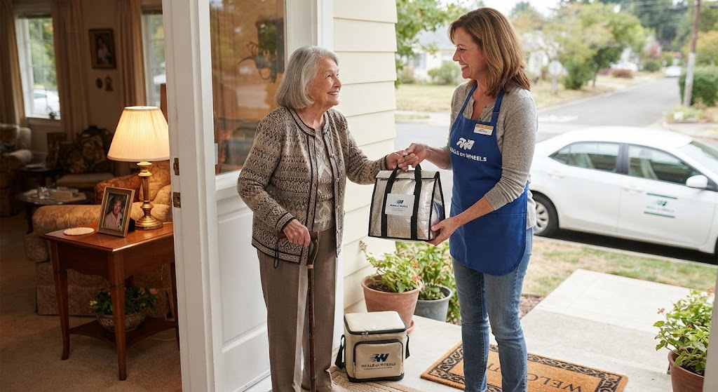 a senior receiving a Meals on Wheels for Seniors